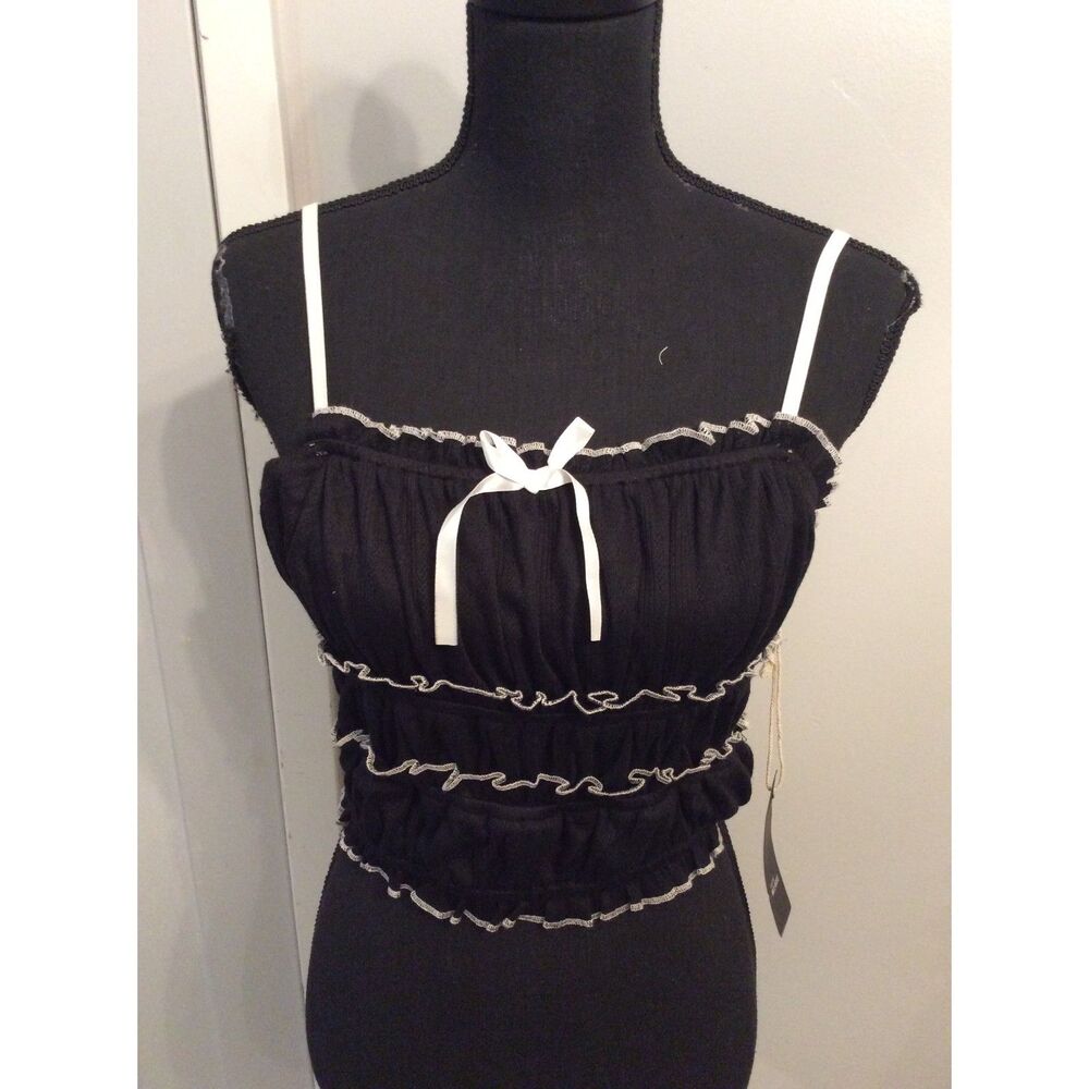 New NWT Black Ribbon Crop Top Stretch Large L West of Melrose